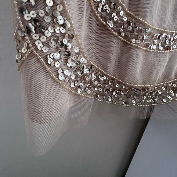 Aiden Mattox Chic Beaded  Beige Beaded Mini Dress - Picture 4 of 10